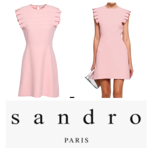 SANDRO Laurena Pleat Detail Mini Dress In Rose Pink - Picture 1 of 7